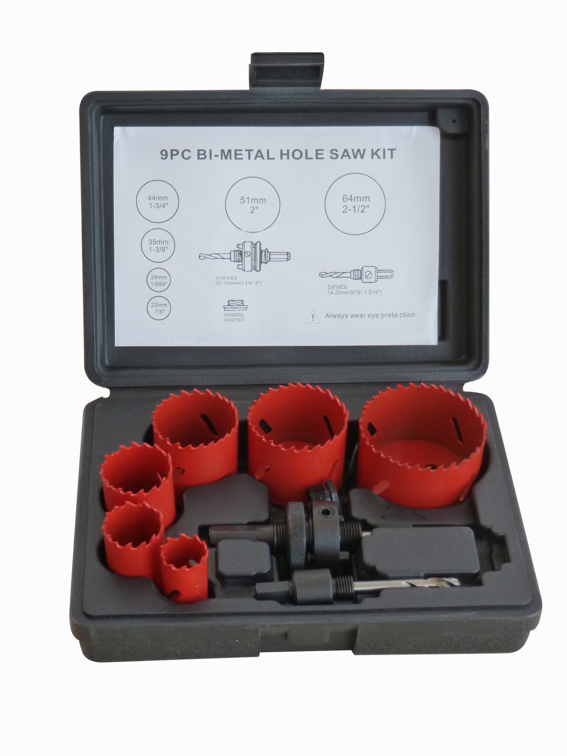 9 PCS Bi-Metal Hole Saw Kit